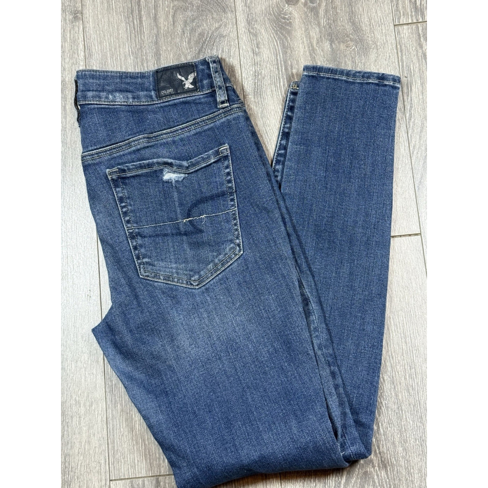 American Eagle Super Stretch Denim Jeans Women's Size 8 Regular Distressed - Picture 8 of 9